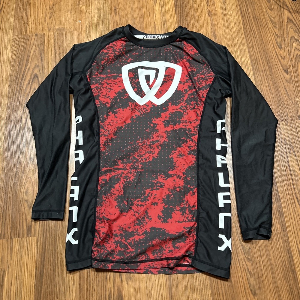 PhalanX Shirt Small Black Red Rash Guard Compression Long Sleeve Jiu Jitsu
